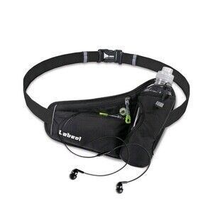 Running Waist Belt Water Bottle Holder Fanny Pack Phone Pouch Adjustable Black